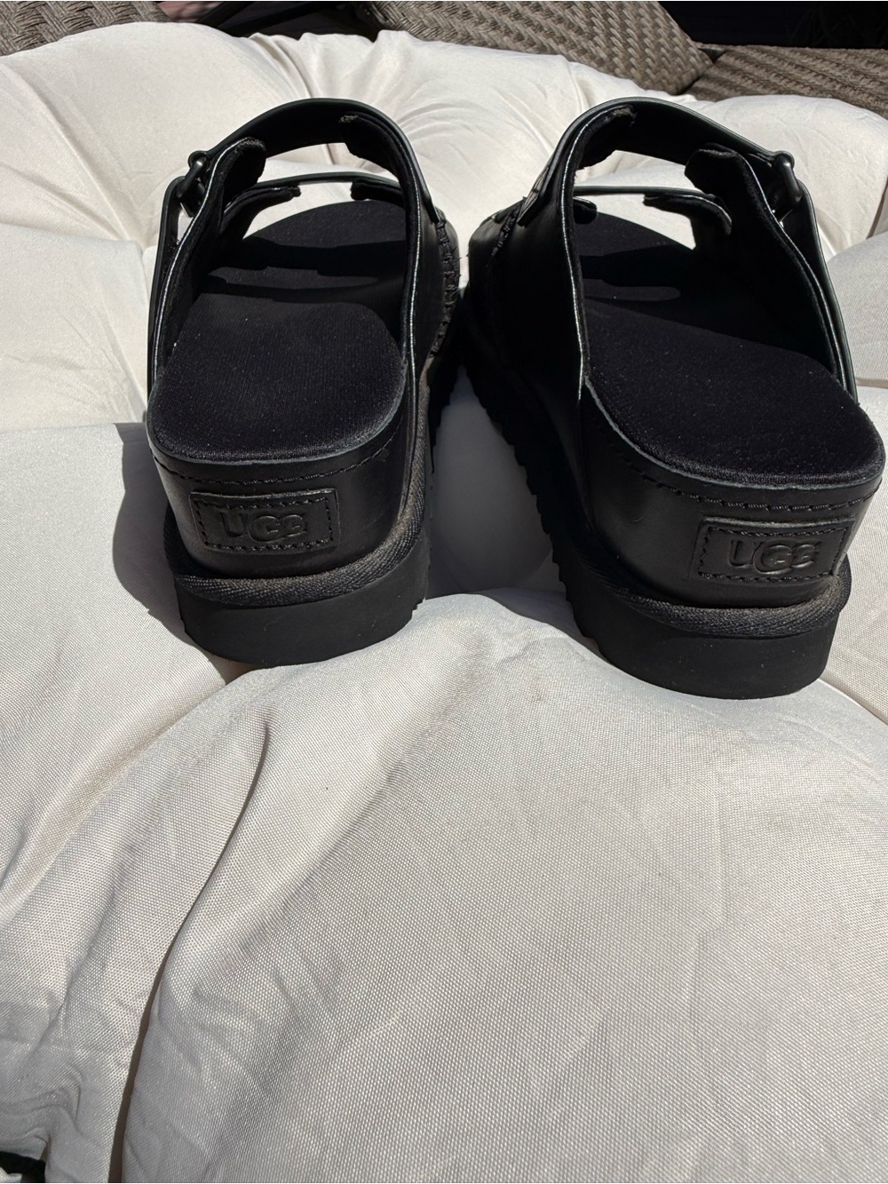 UGG Black Leather Buckle Slide Sandals - Picture 3 of 8